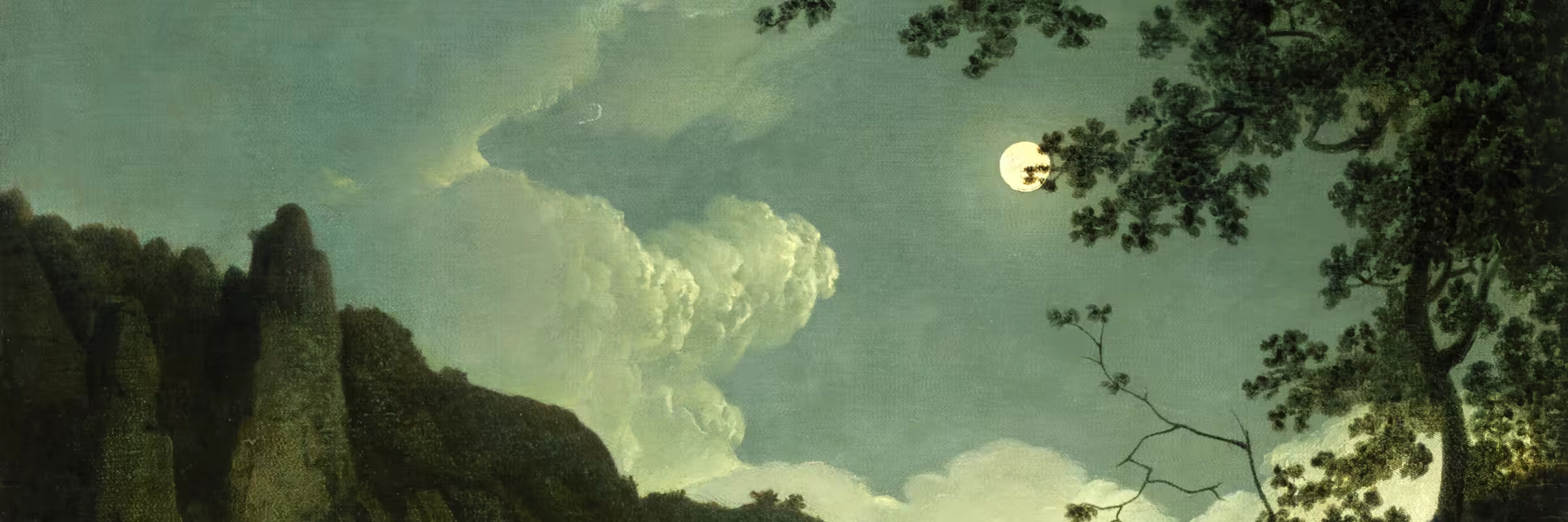 Dovedale by Moonlight - a moonlit river valley by Joseph Wright of Derby